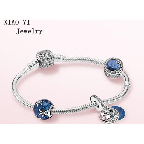 XIAOYI jewelry 100% S925 11 charm blue winter joy 925 silver bracelet 796357EN63 bracelet fashion woman
