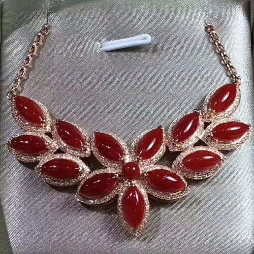 Natural red coral gem array water drop Stars Pendant necklace S925 silver Natural gemstone necklace women wedding fine jewelery