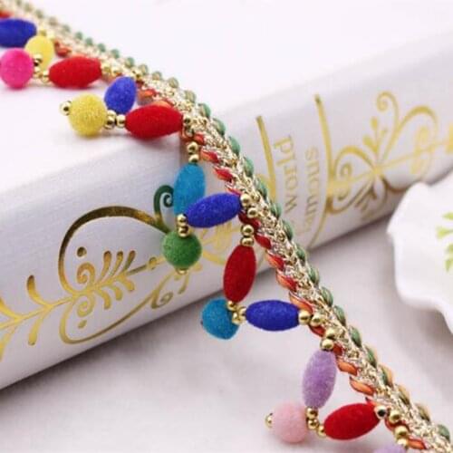 1Yards/Lot Lace Ribbon Sewing Accessories 3.5cm Pom Pom Braided Tassel Pompoms Trim Ball Fringe Embroidery Apparel Fabric Cord