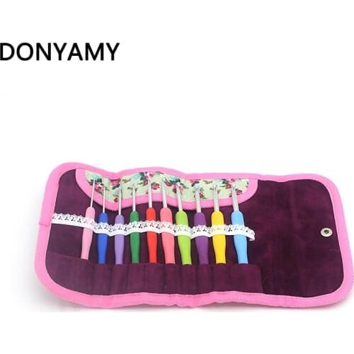 DONYAMY 10PCS Mixed Metal Hook Crochet Template Kit Aluminum Knitting Needles For Loom Tool Band DIY Crafts