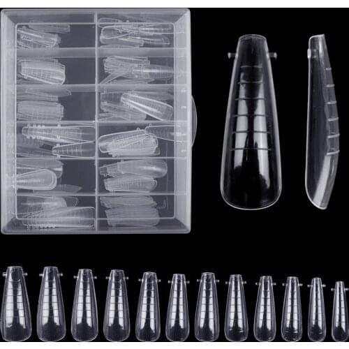 120pcs/pack Fake Nails Poly Extension Gel Dual Nail Form Coffin Nails Clear Ballerina Nail Tips Full Cover