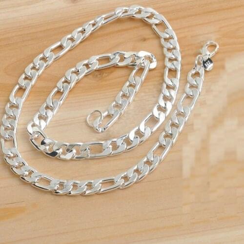 7.5MM 20" Wholesale Lots Mens Jewelry Real 925 Sterling Silver Figaro Necklaces For Pendant Fast Shipping