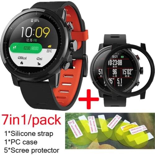 7in1 Huami Amazfit Stratos 2 strap Smart Watch Silicone band+PC case cover huami amazfit stratos 2 2S screen protector film