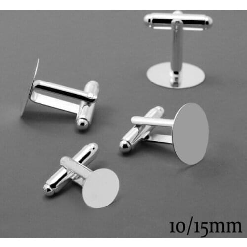 8pcs 50X Wholesale Silver Plated French Cuff links Bezel Blank with 10/15mm Flat Glue Pad DIY Jewelry Accessories
