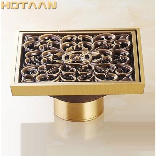 Free Shipping High Quality Antique Brass Carved Flower Art Bathroom Accessory Floor Drain Waste Grate100mm*100mm YT-2101