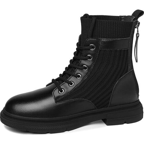 Round Toe Square Heel Martin Boots Lace-Up Pure Color Short Boots Water Platform WomenS Shoes