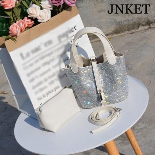 JNKET New Women PU Leather Rhinestone Handbag Casual Shoulder Bag Sling Bag Crossbody Tote Bag Composite Bag