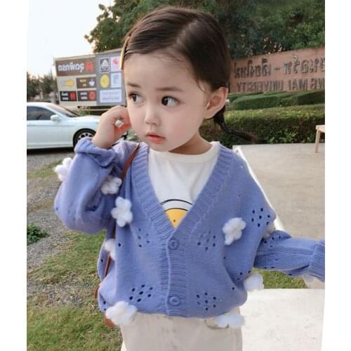 Girls Cardigan Coat 2020 Autumn and Winter New Childrens Korean Style Flower Embroidery Baby Girl Knitting Coat Baby Outwear