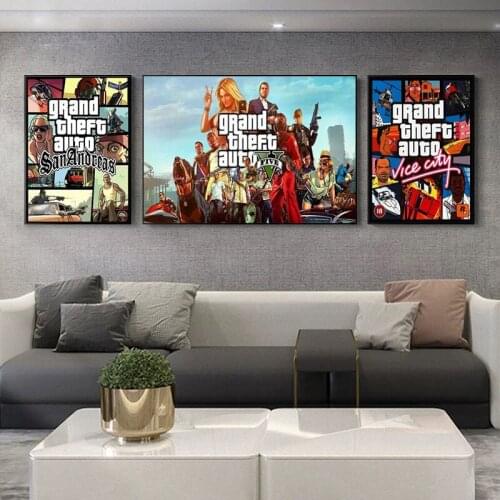 Grand Theft Auto San Andreas 5 Pairs of Vintage Canvas Paintings. Printed Art Posters Used As Room Home Decoration Frameless
