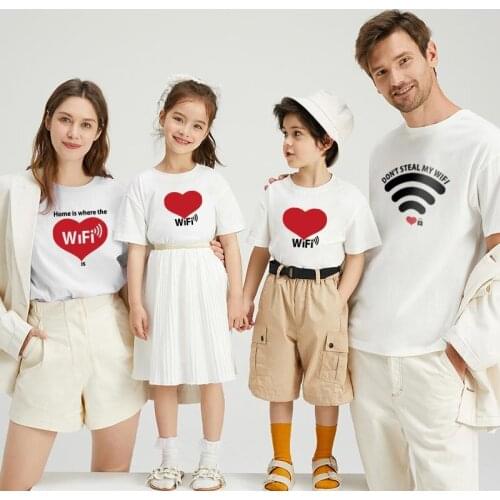 2021 mom and dad parent-child wear short-sleeved T-shirt creative and comfortable love WIFI letter print a family of three