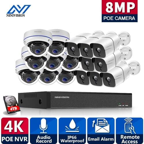 NINIVISION 4K Ultra HD 16CH NVR Kit H.265+ CCTV Security System 8MP CCTV System IR Night Vision Video Security Surveillance Kits