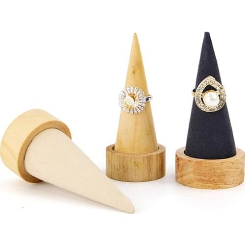 Creative Wooden ring display stand wooden stand mini wooden display jewelry stand Cone ring seat solid wood display props Hand