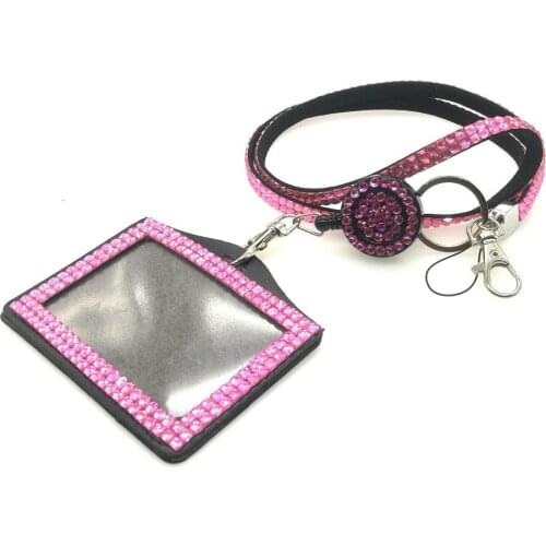 Fashion Bling Crystal Rhinestone Lanyard Crystal Necklace + Badge Reel + Card Holder for Business 1Set Id/key