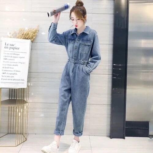 Fashion Denim Jumpsuit Women 2021 New Spring New Tooling Jumpsuit Slim Slimming Age Reduction Suit Trousers Commute