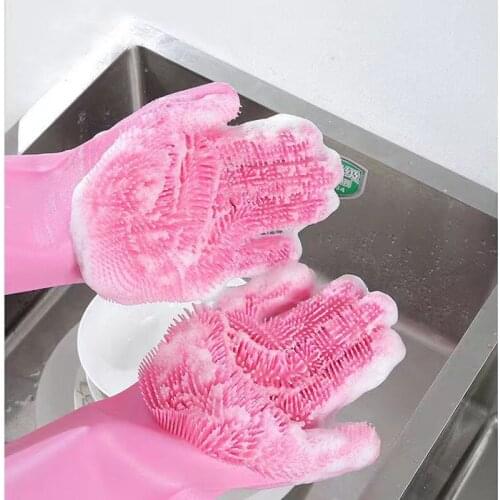 2020 new Magic Silicone Dishwashing Scrubber Dish Washing Sponge Rubber Scrub Gloves Kitchen Cleaning 1 Pair