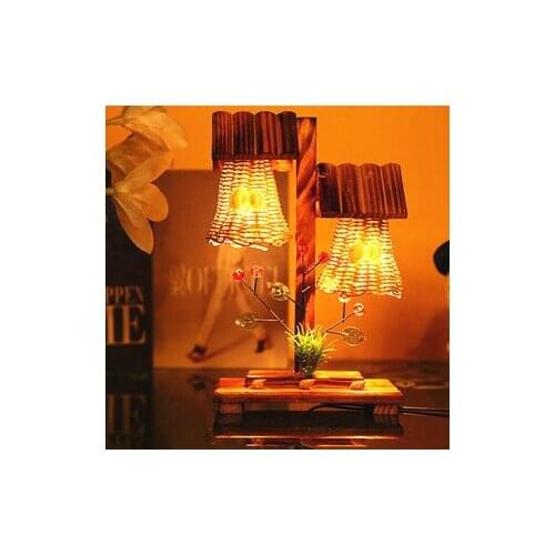 Originality fashion garden wind wooden craft double home decoration bedroom night warming table lamp LO8215
