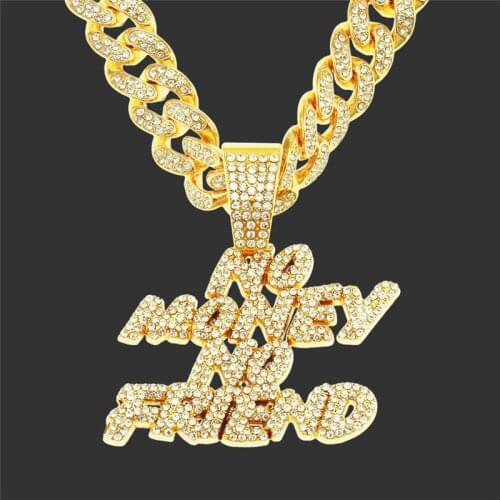 Iced Out Letters Pendant Necklace NO MONEY NO FRIEDN AAA Zircon MenS Charms Necklace Hip Hop Jewelry With Miami Cuban Chain
