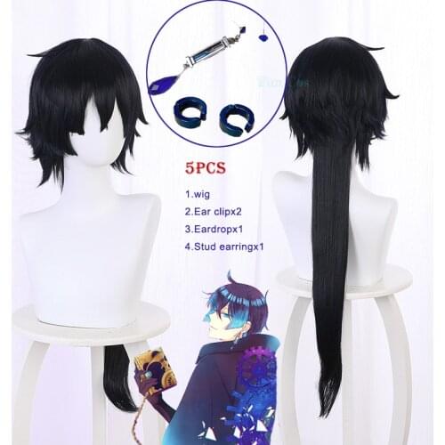 Anime The Case Study of Vanitas Cosplay Wig Vanitas No Karte Black Hair Earring ear clips Heat Resistant Fiber Hair Free Wig Cap