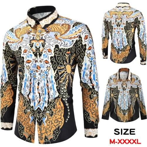 Retro Printed Long-sleeved Shirts 2021 Mens Spring and Autumn New Large Size Simple Slim Top Mens Fashion Business Casual Shirt