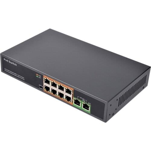 Poe Switch PSE108EX V2.0 104W 8 Port Poe Plus 2 Uplink With Extender Function IEEE802.3Af/At Network Poe Switch(US Plug)