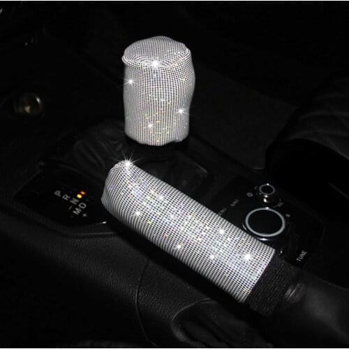 Bling Bling Diamond Crystal Car Gear Shift Cover Glitter Rhinestones Auto Shifter Hand Brake Decor For Car Interior Accessories