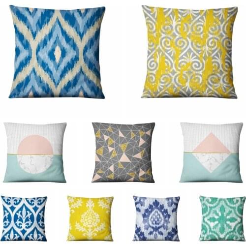 Blue Geometric Printed Pillowcase Nordic Simple Cotton Linen Cushion Decorative Pillows Home Decor Sofa Throw Pillow Almofadas