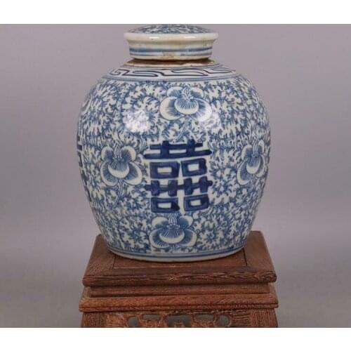 7.2" China antique porcelain Republic of China Blue and white lotus Old jar