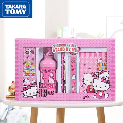 TAKARA TOMY Fashion Cartoon Hello Kitty Stationery Water Cup Set Simple Cute Creative School Childrens School Supplies