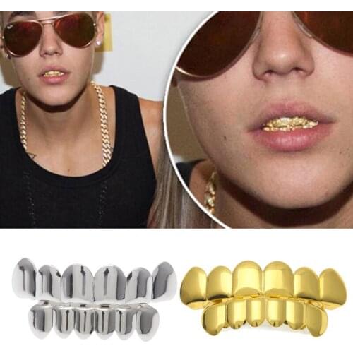 1 Set Upper & Lower Europe Plated Gold Silver Tooth Braces Hip Hop Cool Teeth Braces Simulation Brace Teeth Protector Halloween