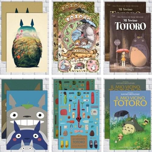 Vintage Poster Miyazaki Hayao Anime My Neighbor Totoro Kraft Paper Retro Posters Wall Art Painting Kidsroom Decor Sticker