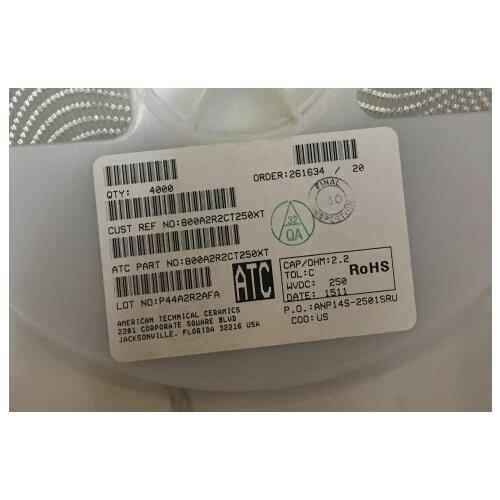 800A2R2CT250XT Chip high frequency capacitor ATC O505 0.5x0.5 2.2PF 250V