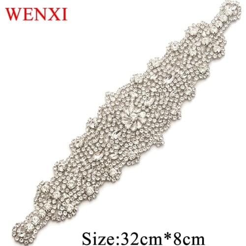 WENXI 10PCS Handmade Luxury Clear Sliver Crystal Rhinestones Applique For Wedding Dress Waistband DIY Bride Gown Sash WX859