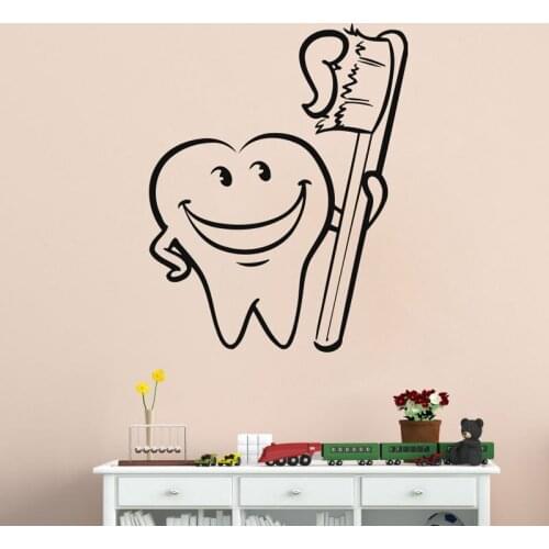 Funny Tooth Toothbrush Wall Sticker Home Decor Bathroom Wall Decals Kids Nursery Baby Room Decoration
