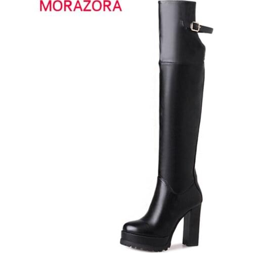 MORAZORA 2021 Over the knee boots fashion shoes PU soft leather womens boots in autumn winter platform boots big size 34-43