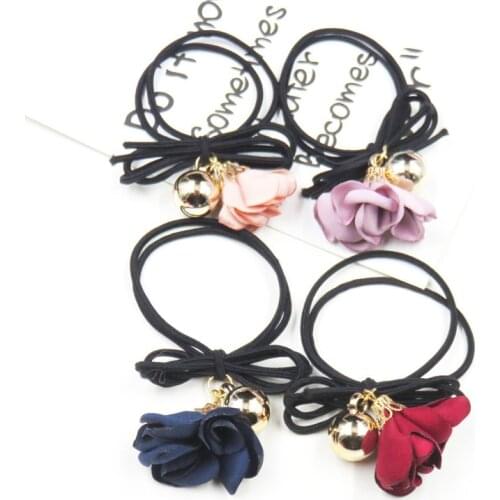 1PCS Cloth Flower Balll Elastic Hair Bands For Girl Bohemian Headband Scrunchy Korean fashion Kids Hair Accessories For Women
