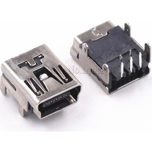 100Pcs Mini USB Type B 5-Pin Female Socket Right Angle DIP Jack Connector Plug-in