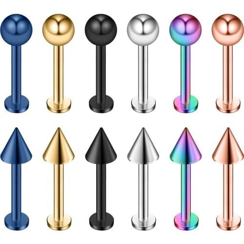 JFORYOU 12PCS 14G Surgical Steel Labret Monroe Lip Ring Tragus Helix Earring Stud Piercing Jewelry