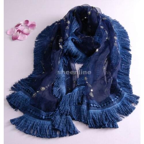 8 Colors Wool Silk Tie-dyed Shawl Lace Soft Warm Long Scarf Light Winter Warm Scarf Wrap Pashmina Embroidery Scarf