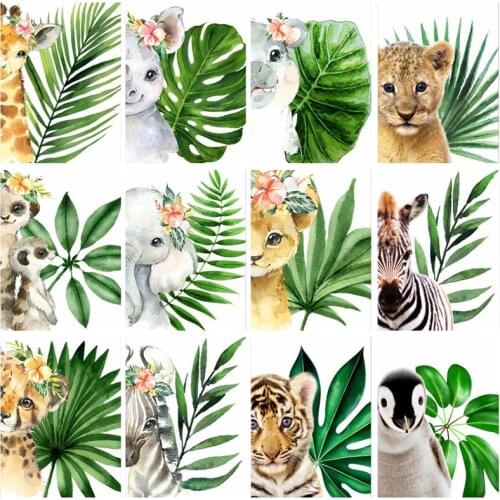 5D DIY Diamond Painting Plant Leaf Lion Zebra Giraffe Elephant Diamond Painting Animal Diamond Embroidery Kids Gift Home Decor