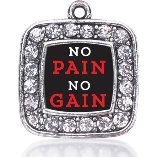 NO PAIN NO GAIN EXCUSES NEW YORK OUTLINE FLAG SQUARE CHARM