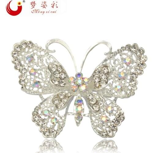 MZC Bling Crystal White Butterfly Brooch Pin for Women Wedding Dress Hijab Pin Broach Luxurious Germany Mariage Boutonniere