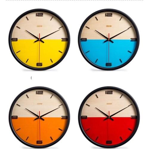 Brief multicolor wooden home wall clock Nordic pastoral style decorative wall clock Living room clocks