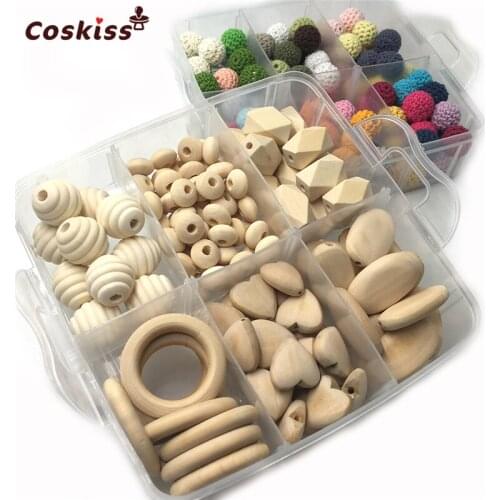 Wood Hearts Spiral Beads Wooden Ring Rectangle Oval Flat Chips Abacus Beads Mixed Color Crochet Beads For Baby Teething Necklace