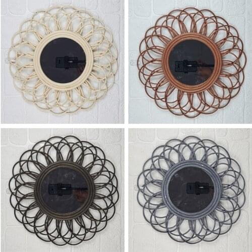 40cm Rattan Dressing Mirror Innovative Art Decor Round Makeup Mirrors Bathroom Bedroom Wall Hanging Mirror Photo Props
