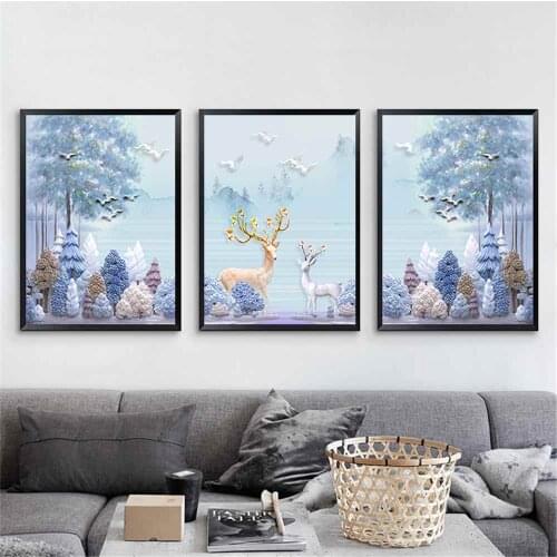 HAOCHU Enchanted Forest Moose Canvas Painting For Living Room Home Decor Painting Print Poster Simple Nordic Wall Picture