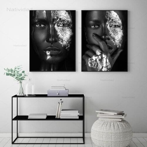Black Silver Nude African Art Woman Painting On Canvas Cuadros Poster and Print Scandinavian Wall Pictures for Living Room Decor