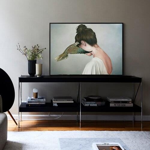 Nordic Modern Bird And the Girl Abstract Fashion Style Canvas Painting Art Print Poster Picture Wall Living Room Home Decoration