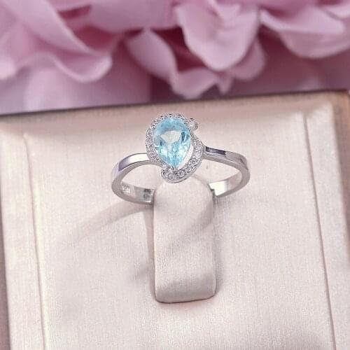 Fine Jewelry Rings For Women S925 Sterling Silver Natural Topaz Gemstone Blue Water Drop Ring Bridal Wedding Jewelry R-TO013