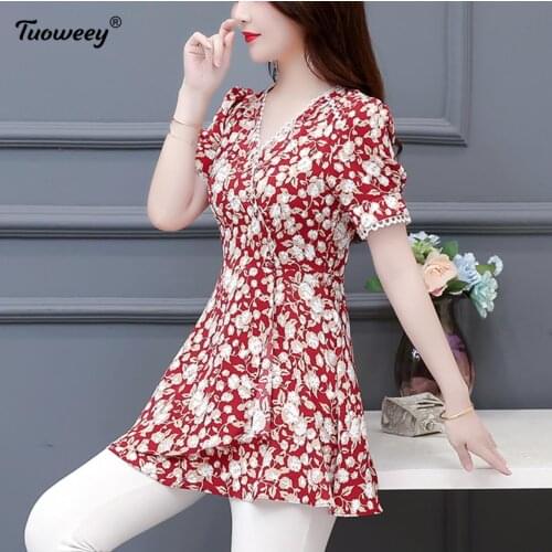 Lace Casual short Sleeve Plus Size Print 2021 Fashion Women Spring Summer Style Chiffon Blouses Loose Shirt Elegant Women Tops