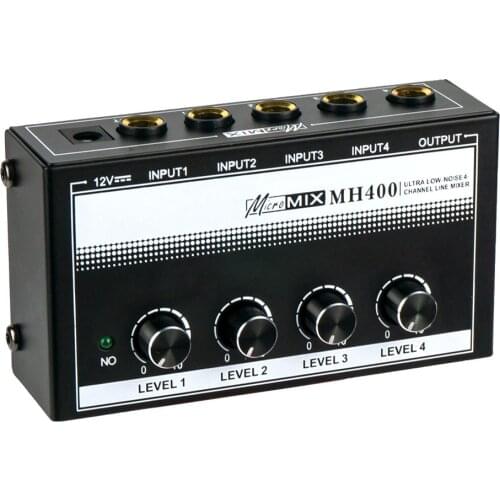 MH400 guitar Microphone ts 6.35 mm 1/4”jack 4 in to 1 Professional Ultra Low Noise Audio Sound Mixer Amplifier for Keyboards Mix